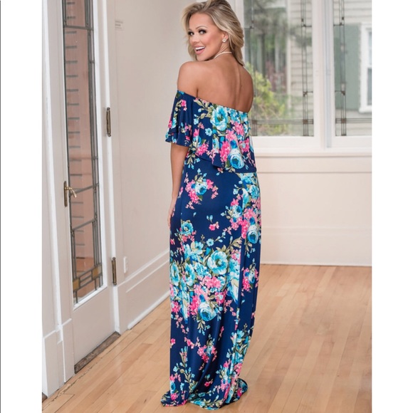 Boat Neck Floral Maxi Dress - Picture 4 of 5